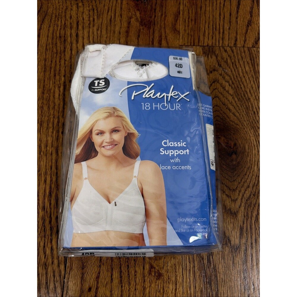 Women's Wirefree Bra Playtex 18 Hour Classic Support Lace Accents TruSUPPORT 42D